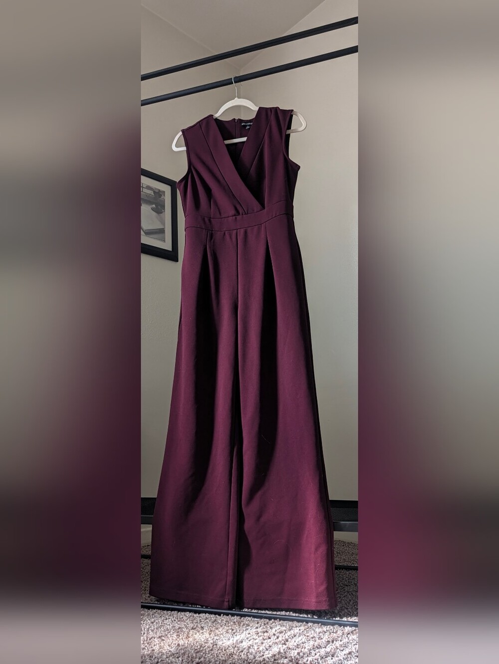 Nina Leonard One-Shoulder Wide-Leg Jumpsuit in Deep Burgundy